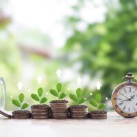 Vintage,Watch,And,Plants,Growing,Up,On,Stack,Of,Coins.